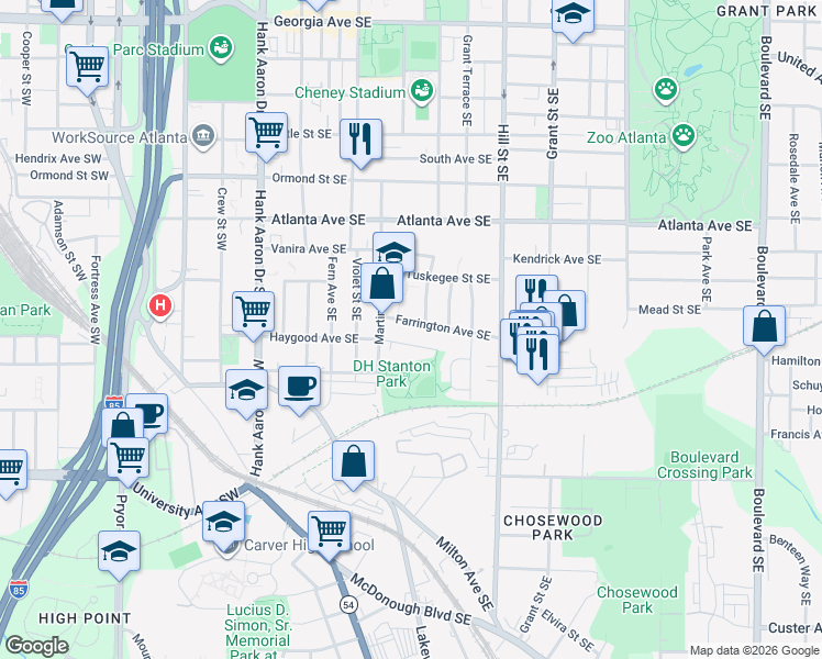map of restaurants, bars, coffee shops, grocery stores, and more near 962 Martin Street Southeast in Atlanta