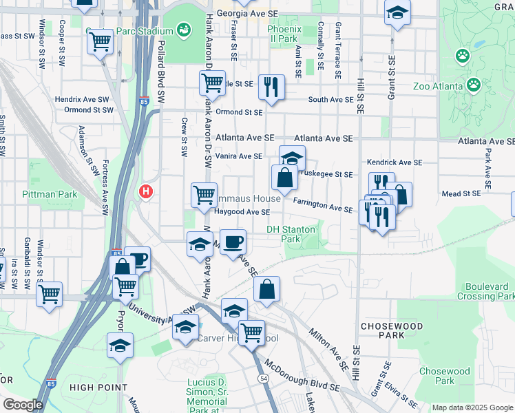 map of restaurants, bars, coffee shops, grocery stores, and more near 1014 Fern Avenue Southeast in Atlanta