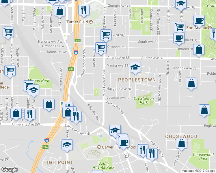 map of restaurants, bars, coffee shops, grocery stores, and more near 22 Haygood Avenue Southeast in Atlanta