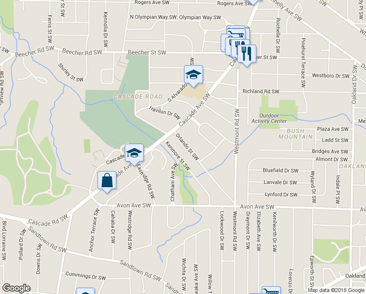 map of restaurants, bars, coffee shops, grocery stores, and more near 1666 Orlando Street Southwest in Atlanta
