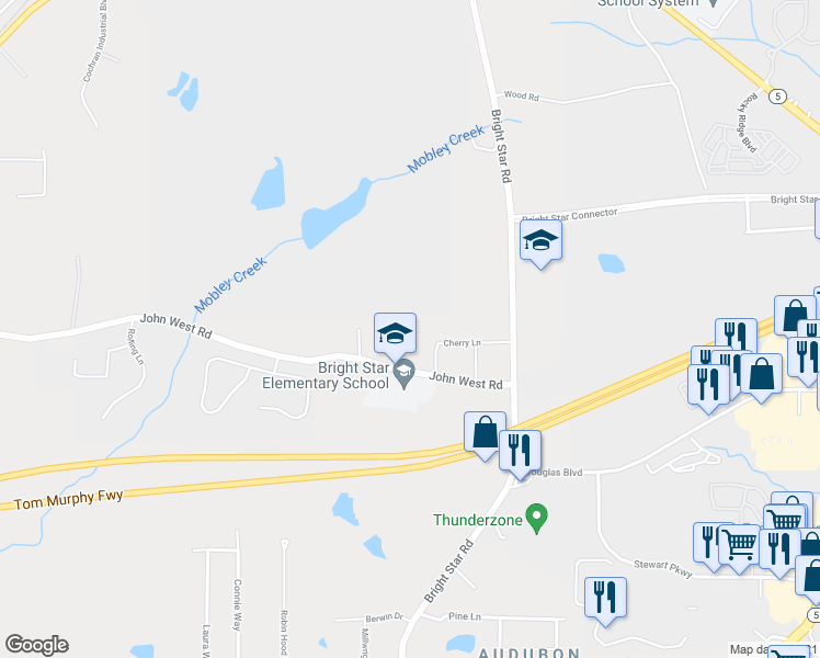 map of restaurants, bars, coffee shops, grocery stores, and more near 2903 Vogue Drive in Douglasville