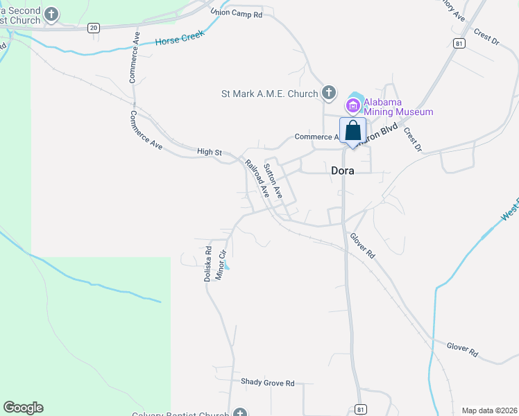 map of restaurants, bars, coffee shops, grocery stores, and more near 63 High Street in Dora