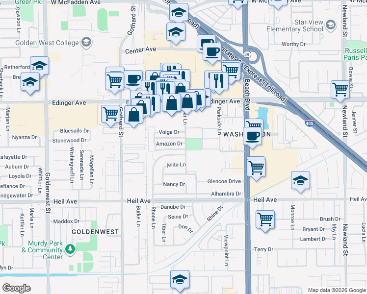 map of restaurants, bars, coffee shops, grocery stores, and more near in Huntington Beach