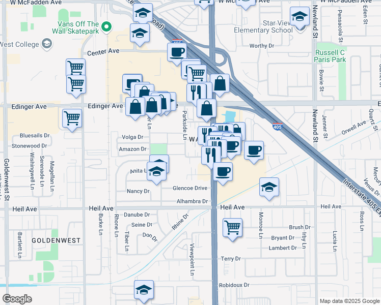 map of restaurants, bars, coffee shops, grocery stores, and more near 7871 Holt Drive in Huntington Beach