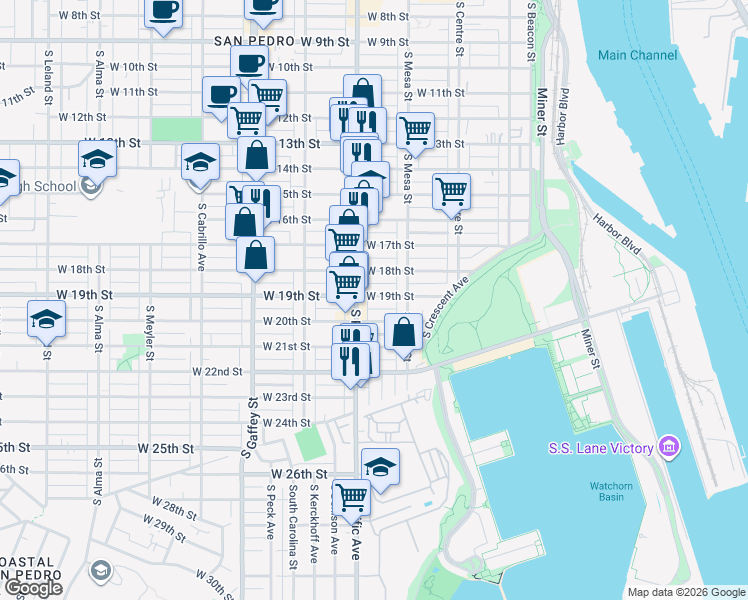 map of restaurants, bars, coffee shops, grocery stores, and more near 469 West 19th Street in Los Angeles