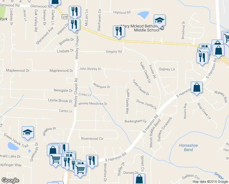 map of restaurants, bars, coffee shops, grocery stores, and more near 4317 Buckingham Cir in Decatur