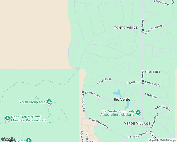 map of restaurants, bars, coffee shops, grocery stores, and more near 26614 North Avenida Del Ray in Rio Verde