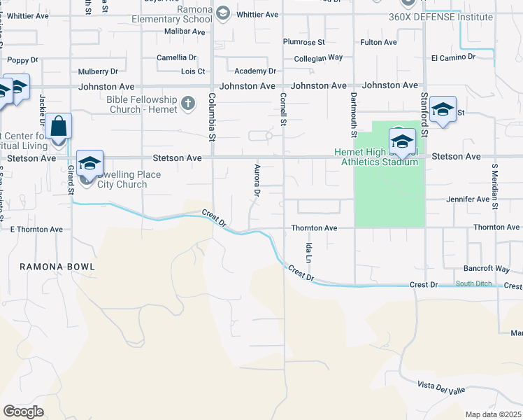 map of restaurants, bars, coffee shops, grocery stores, and more near 41177 Terra Circle in Hemet