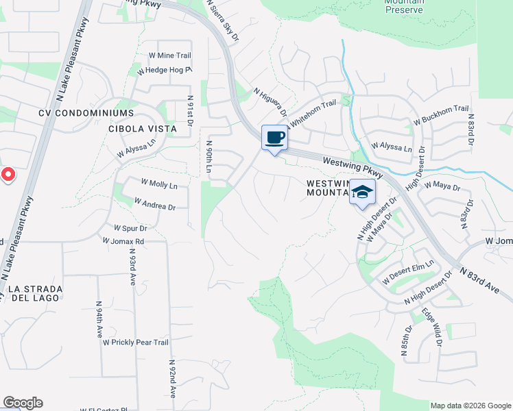 map of restaurants, bars, coffee shops, grocery stores, and more near 26908 North 89th Drive in Peoria