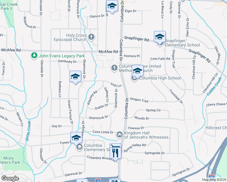 map of restaurants, bars, coffee shops, grocery stores, and more near 3347 Irish Lane in Decatur