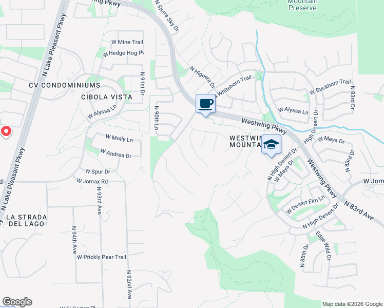 map of restaurants, bars, coffee shops, grocery stores, and more near 26908 North 89th Drive in Peoria