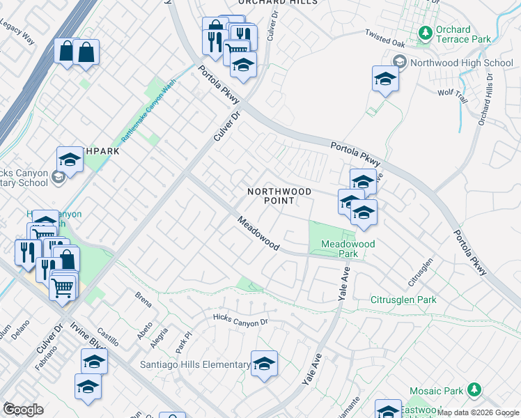 map of restaurants, bars, coffee shops, grocery stores, and more near 20 Bristlecone in Irvine