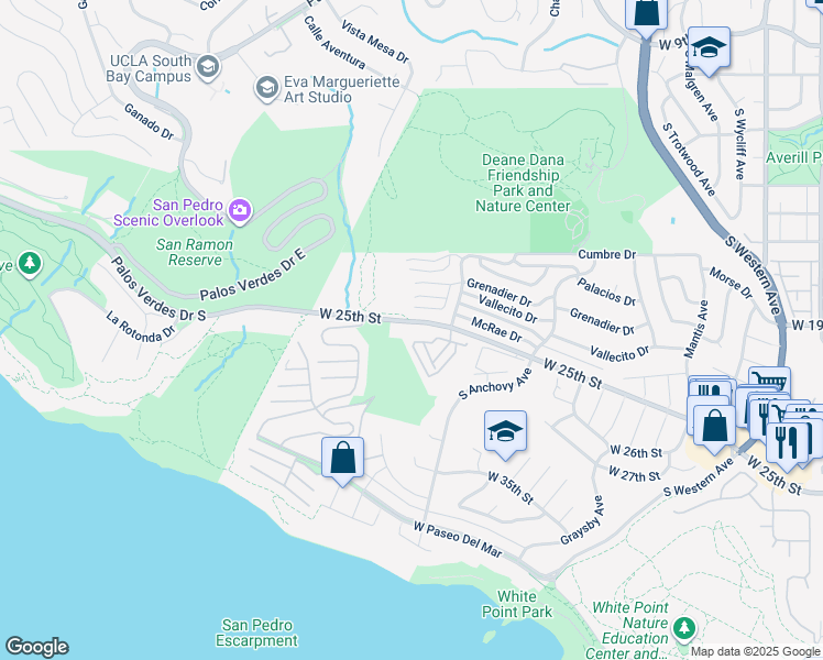 map of restaurants, bars, coffee shops, grocery stores, and more near 2249 McRae Drive in Los Angeles