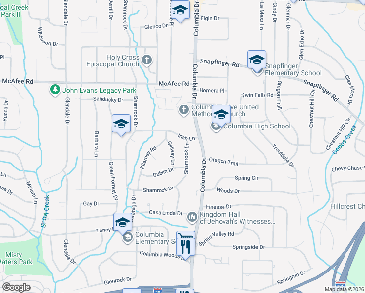 map of restaurants, bars, coffee shops, grocery stores, and more near 3347 Irish Lane in Decatur