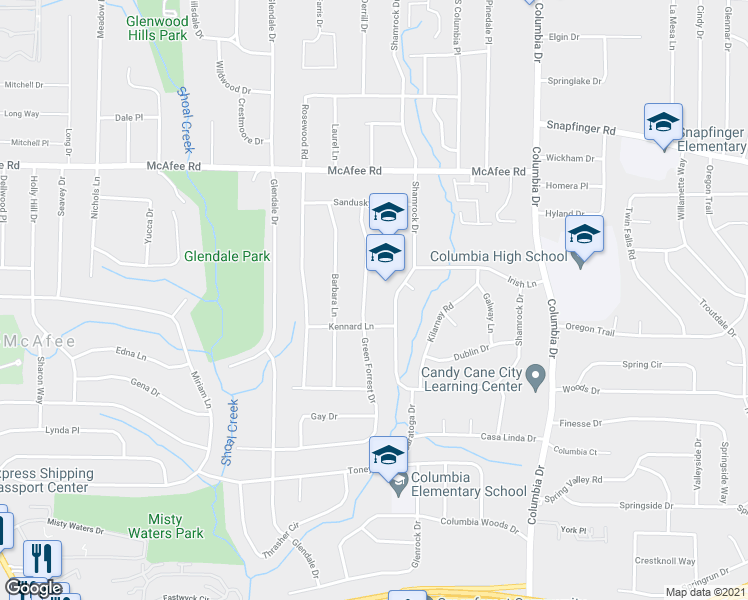 map of restaurants, bars, coffee shops, grocery stores, and more near 2148 Green Forrest Drive in Decatur