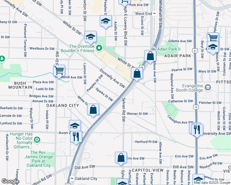 map of restaurants, bars, coffee shops, grocery stores, and more near in Atlanta
