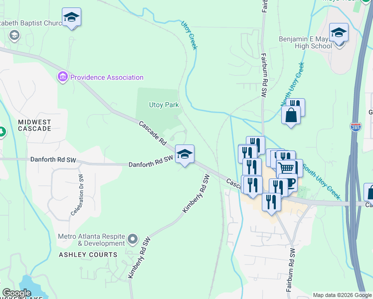 map of restaurants, bars, coffee shops, grocery stores, and more near 120 Beracah Walk in Atlanta