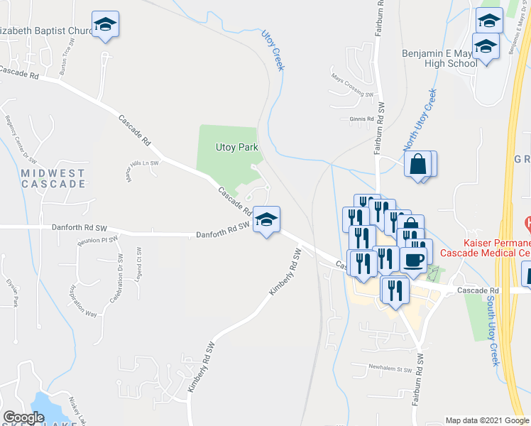 map of restaurants, bars, coffee shops, grocery stores, and more near 120 Beracah Walk in Atlanta