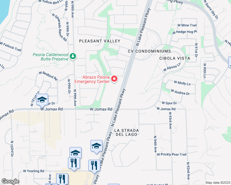 map of restaurants, bars, coffee shops, grocery stores, and more near 26850 North Lake Pleasant Parkway in Peoria