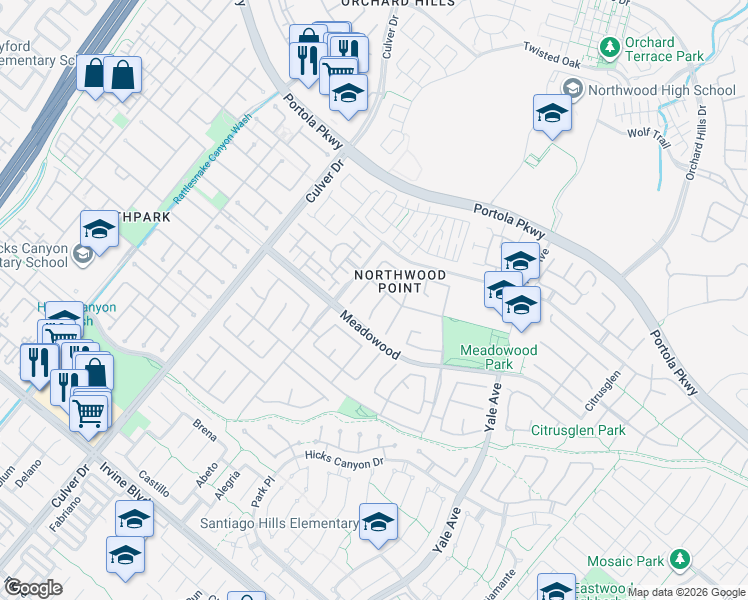 map of restaurants, bars, coffee shops, grocery stores, and more near 20 Bristlecone in Irvine