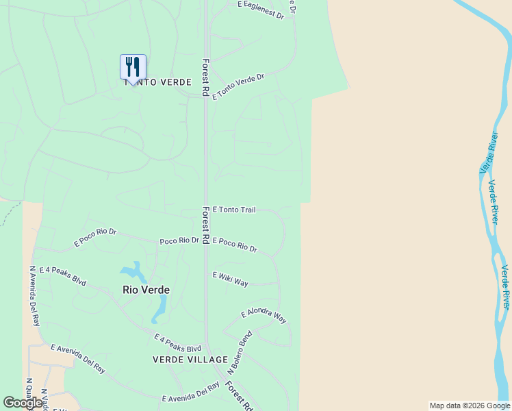map of restaurants, bars, coffee shops, grocery stores, and more near 19102 East Tonto Trail in Rio Verde