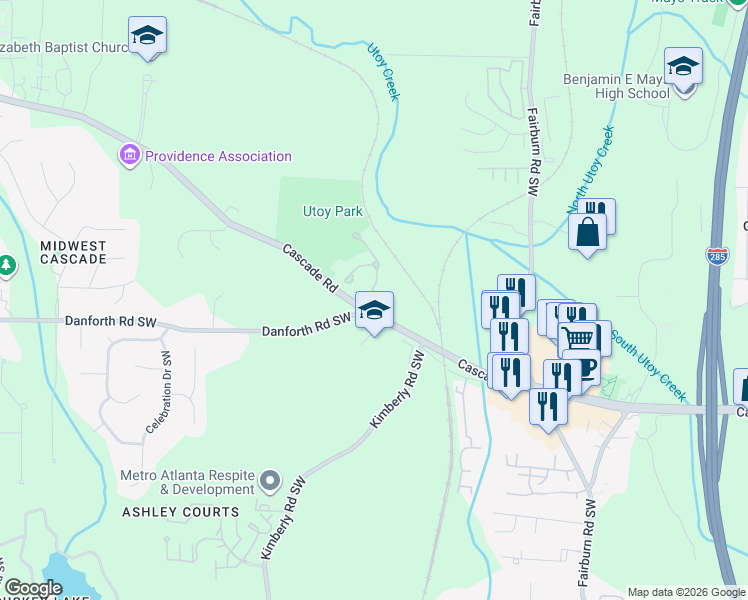 map of restaurants, bars, coffee shops, grocery stores, and more near 120 Beracah Walk in Atlanta