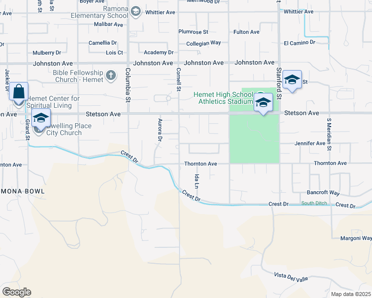 map of restaurants, bars, coffee shops, grocery stores, and more near 27181 Terra Vista in Hemet