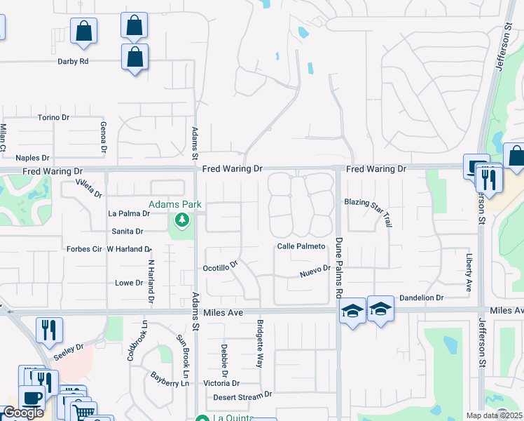map of restaurants, bars, coffee shops, grocery stores, and more near 79265 North Sunset Ridge Drive in La Quinta