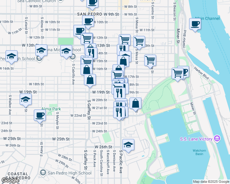 map of restaurants, bars, coffee shops, grocery stores, and more near 523 West 18th Street in Los Angeles