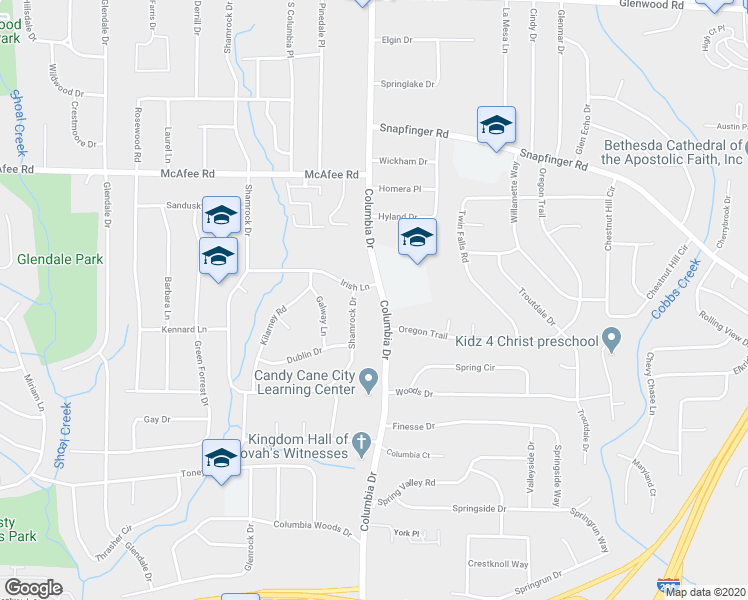 map of restaurants, bars, coffee shops, grocery stores, and more near 2131 Columbia Drive in Decatur