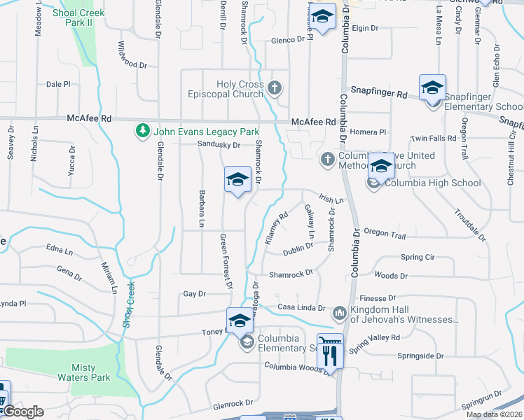 map of restaurants, bars, coffee shops, grocery stores, and more near 3249 Shamrock Court in Decatur