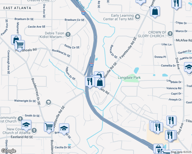 map of restaurants, bars, coffee shops, grocery stores, and more near 2000-2098 Graham Circle Southeast in Atlanta