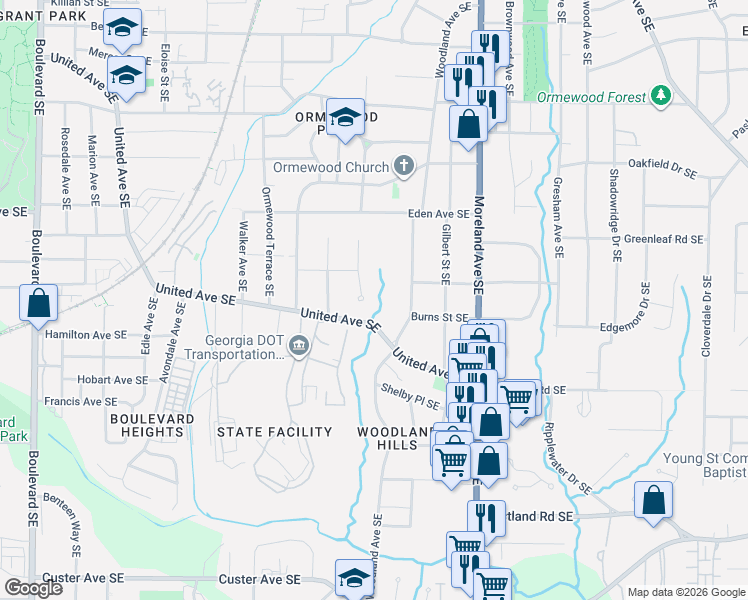 map of restaurants, bars, coffee shops, grocery stores, and more near 980 Prospect Avenue Southeast in Atlanta