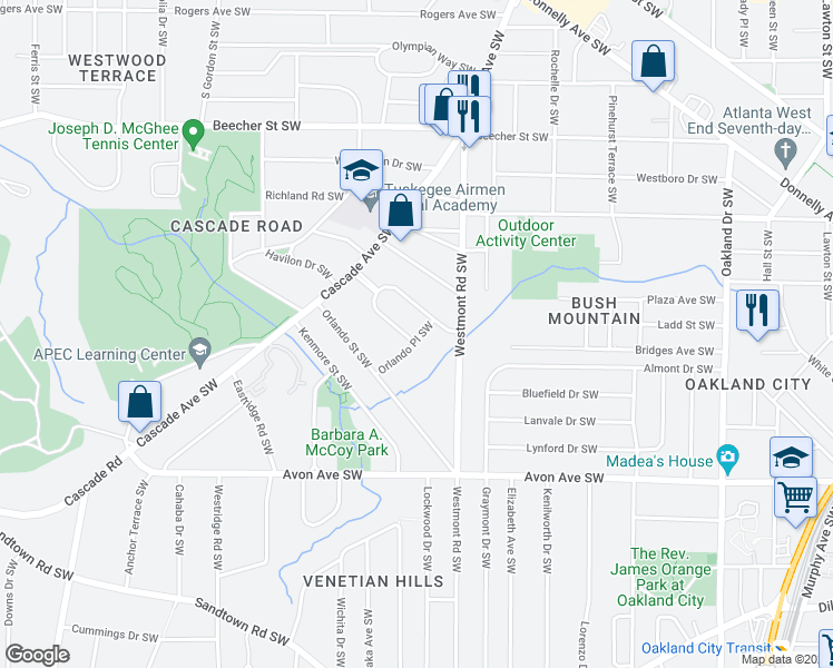 map of restaurants, bars, coffee shops, grocery stores, and more near 1565 Ocala Avenue Southwest in Atlanta