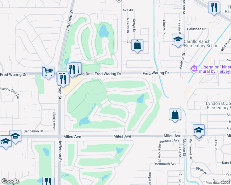 map of restaurants, bars, coffee shops, grocery stores, and more near 80435 Muirfield Drive in Indio