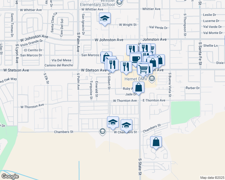 map of restaurants, bars, coffee shops, grocery stores, and more near 465 Ruby Avenue in Hemet