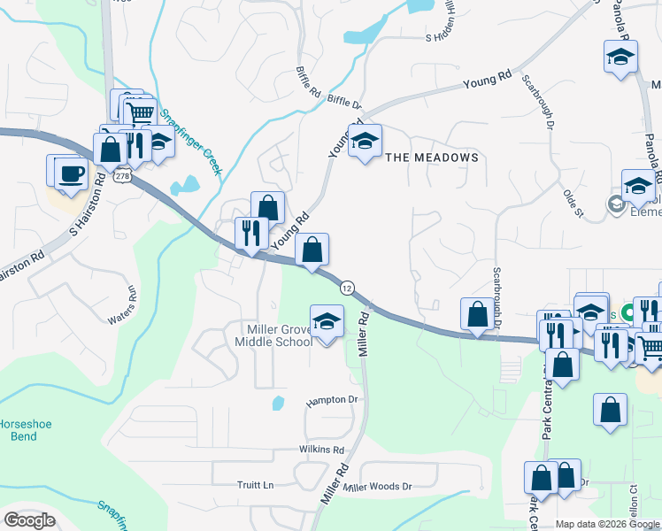 map of restaurants, bars, coffee shops, grocery stores, and more near 5702 Covington Highway in Decatur