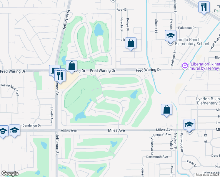 map of restaurants, bars, coffee shops, grocery stores, and more near 80435 Muirfield Drive in Indio