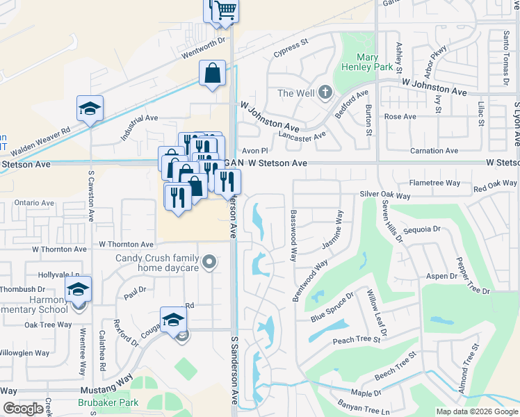 map of restaurants, bars, coffee shops, grocery stores, and more near 3138 Greengable Lane in Hemet