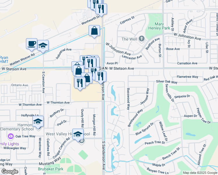 map of restaurants, bars, coffee shops, grocery stores, and more near 1200 Dutch Mill Road in Hemet