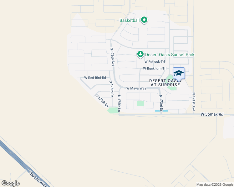 map of restaurants, bars, coffee shops, grocery stores, and more near 26934 North 175th Lane in Surprise