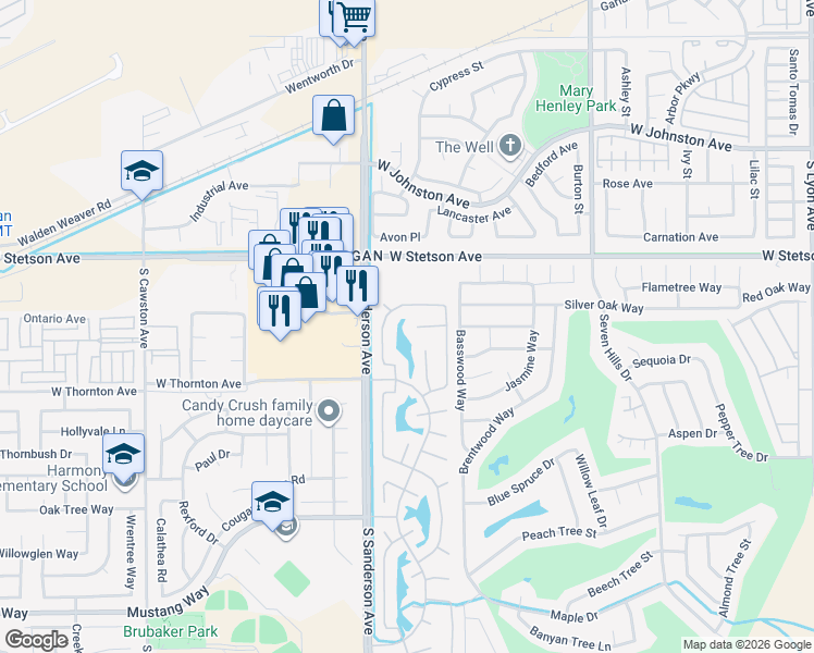 map of restaurants, bars, coffee shops, grocery stores, and more near 3138 Greengable Lane in Hemet