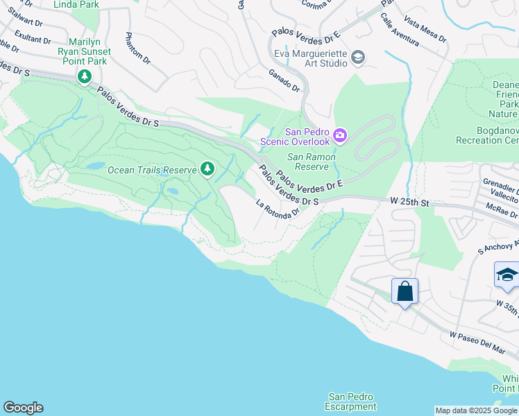 map of restaurants, bars, coffee shops, grocery stores, and more near 32009 Cape Point Drive in Rancho Palos Verdes