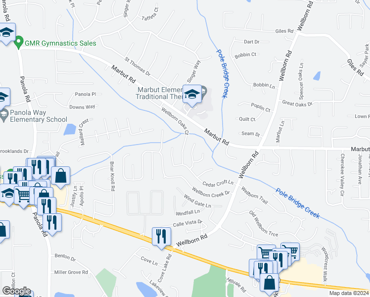 map of restaurants, bars, coffee shops, grocery stores, and more near 5820 Wellborn Oaks Court in Lithonia