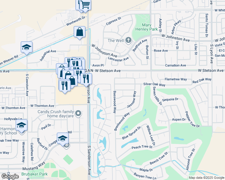 map of restaurants, bars, coffee shops, grocery stores, and more near 1237 Basswood Way in Hemet