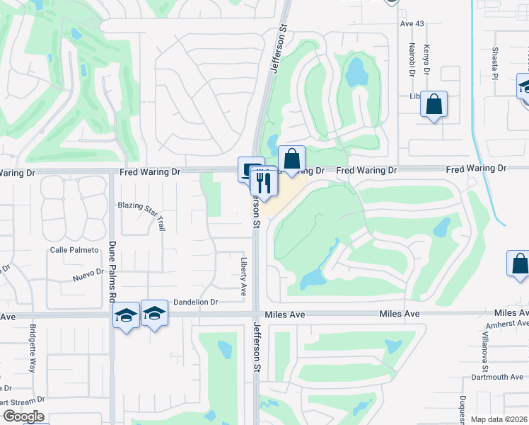 map of restaurants, bars, coffee shops, grocery stores, and more near 44100 Jefferson Street in Indio