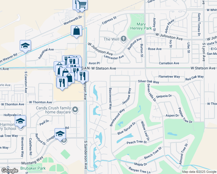 map of restaurants, bars, coffee shops, grocery stores, and more near 1237 Basswood Way in Hemet