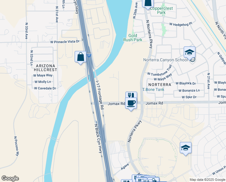 map of restaurants, bars, coffee shops, grocery stores, and more near 26810 North 27th Avenue in Phoenix