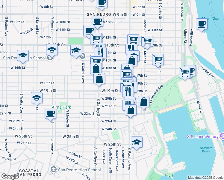 map of restaurants, bars, coffee shops, grocery stores, and more near 1818 South Grand Avenue in Los Angeles