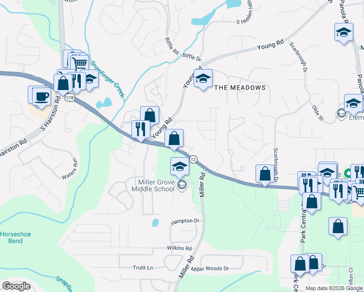 map of restaurants, bars, coffee shops, grocery stores, and more near 5702 Covington Highway in Decatur